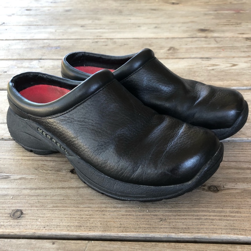 MERRELL Moc 'Primo' Black Leather Slip-On Clogs